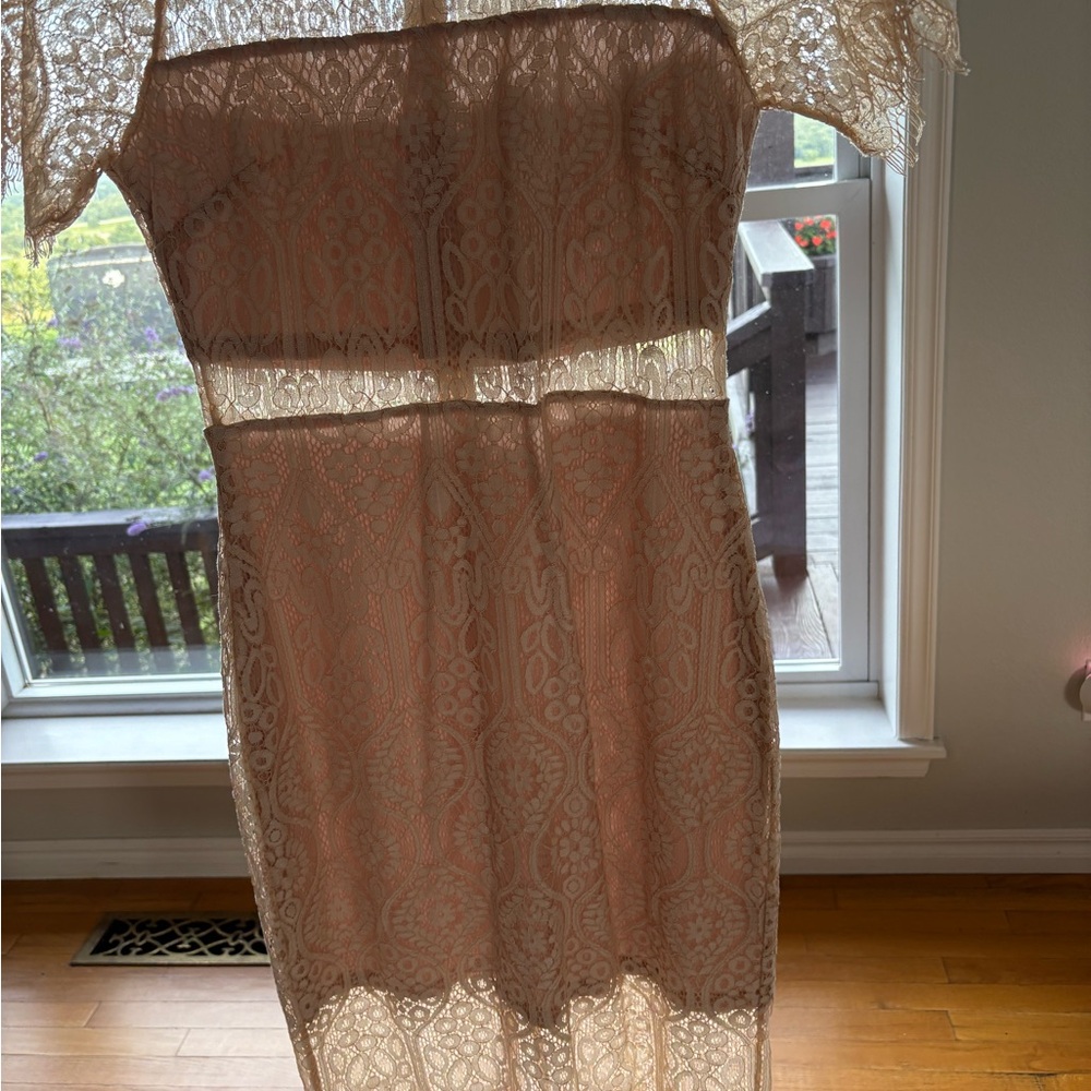 Vici- Elegant Lace Dress in Nude/Light Cream- Medium